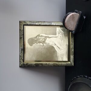 VTG 80s Nude Woman Optical Gold Art Print